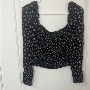 Reformation Pinto Floral Black Smocked Top Sz M